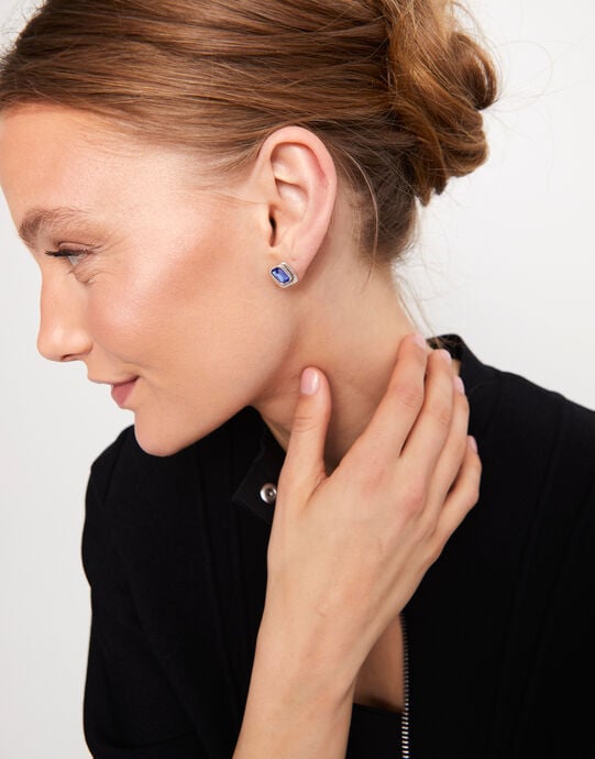 Stud earrings with blue crystal, Silver, large